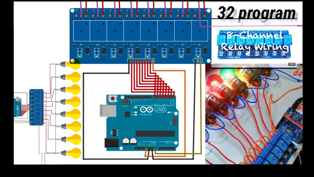 32 PATTERNS | 8 CHANNEL RELAY MODULE230V LIGHT CHASER ARDUINO | Sequence light | vinu scince project