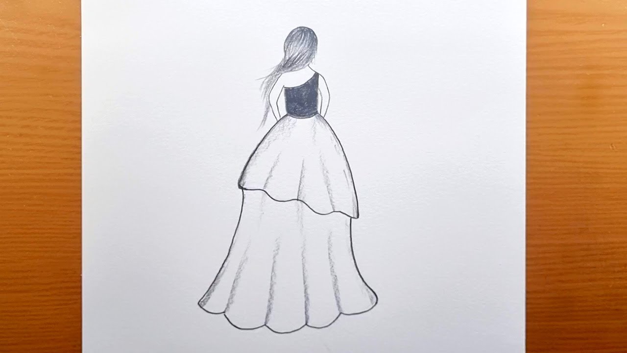 Comment dessiner une fille dans une belle robe || Croquis au crayon || Vidéo d'art