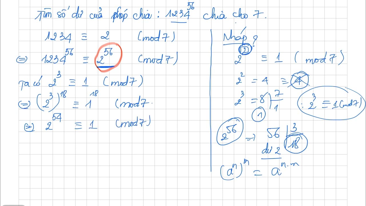 TRR | Tìm số dư của phép chia 1234^56 chia cho 7 | Quan hệ đồng dư