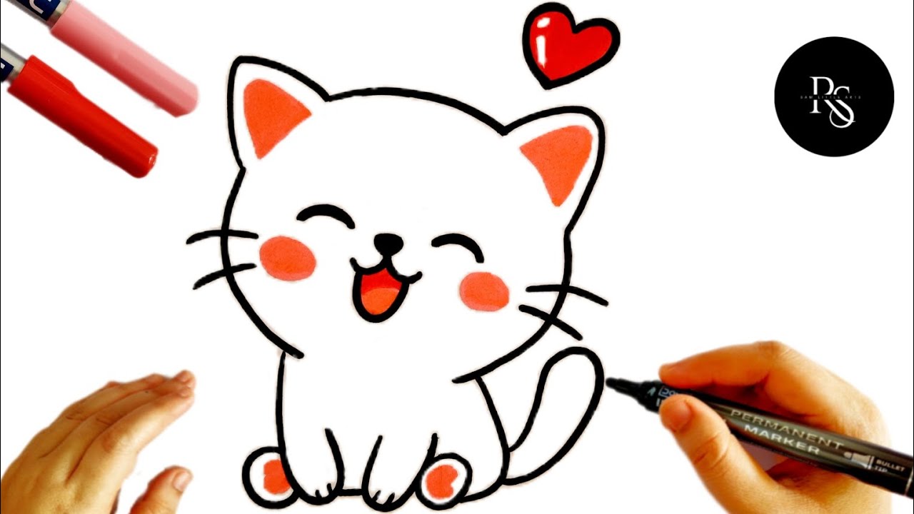 Cute Kawaii Cat Drawing 🐱 | How to Draw a Cute Cat  | Easy Step by Step Drawing for Kids & Beginners
