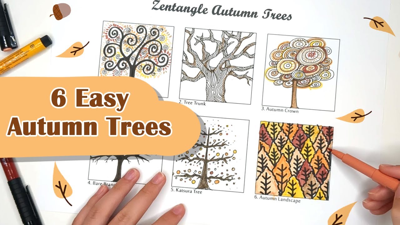 🍂 Easy Zentangle Autumn Trees 🍂 Autumn Trees Doodles for Beginners 🍂