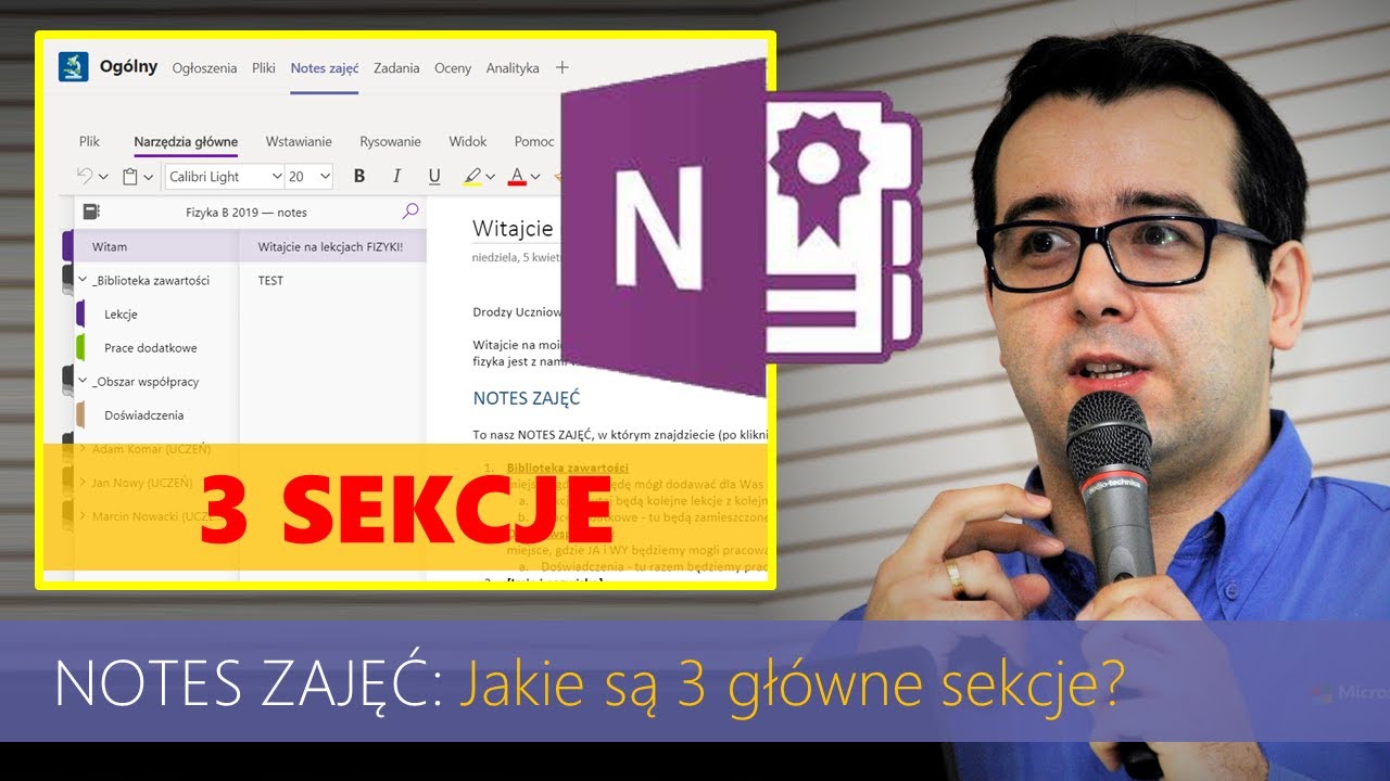 Jakie są 3 GŁÓWNE SEKCJE Notesu zajęć? [Teams: Notes zajęć]