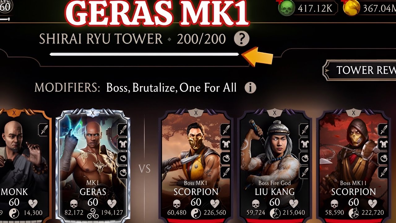 MK1 Geras is Boss Killer? | Fatal Shirai Ryu Tower Boss Match 200 & 180 Fight + Rewards MK Mobile