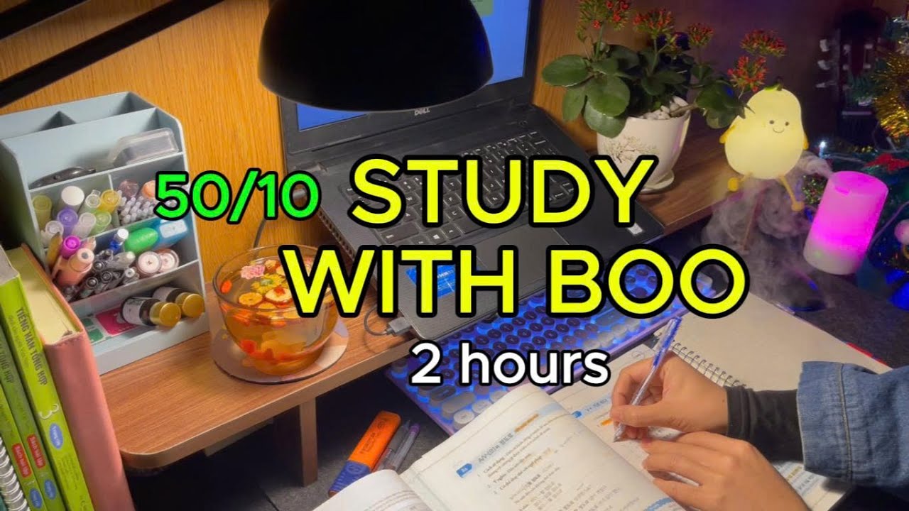 #153 🌙 2 HOURS STUDY WITH ME 🍵  Late Night  Pomodoro 50-10  Real Time  Fire Crackling Sound