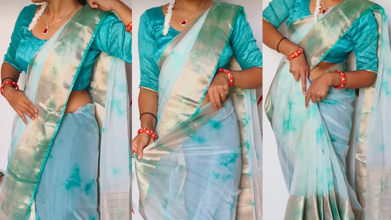 Beginners saree draping tutorial | organza easy saree draping with perfect pleats/saree draping idea