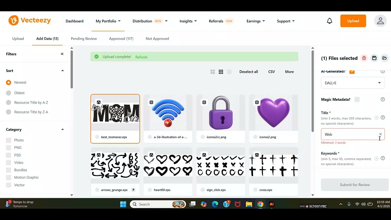 how to upload vector file and add data  on vecteezy