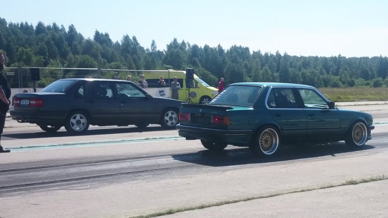 Volvo 940 2.3t vs BMW 325i E30 HX52 Turbo 1/4 mile drag race