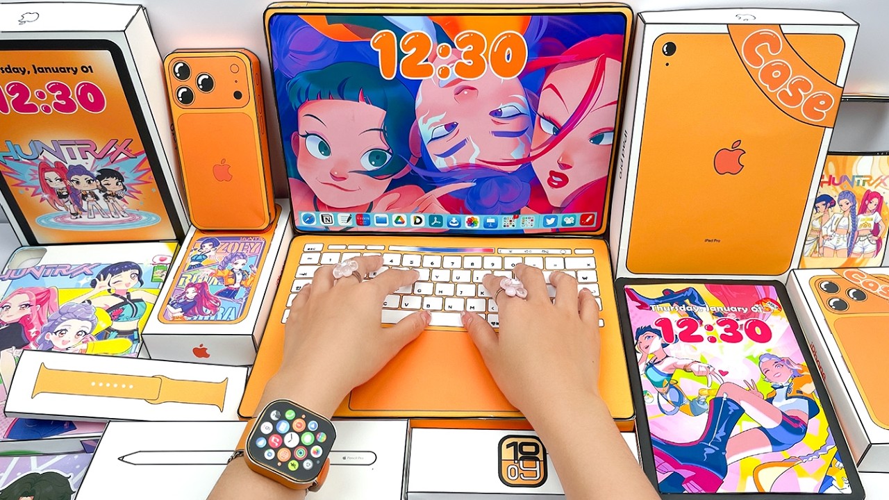 Paper DIY | APPLE x KPOP DEMON HUNTERS Blind Bag | Iphone, Macbook, Ipad, Apple Watch Orange | ASMR