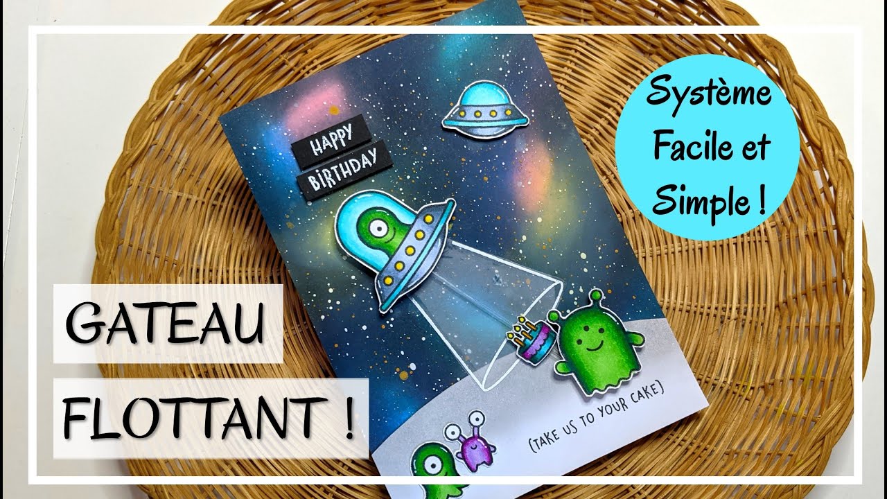 TUTO CARTE ANNIVERSAIRE : avec gâteau COULISSANT ! Faire un fond GALAXIE avec les encres distress !
