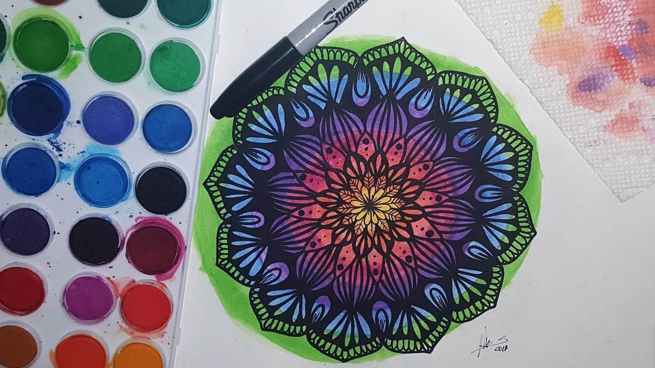 Mandala basica en acuarela Paso a Paso, Dibujo Rapido |  Watercolor mandala Step by Step, Speed Draw