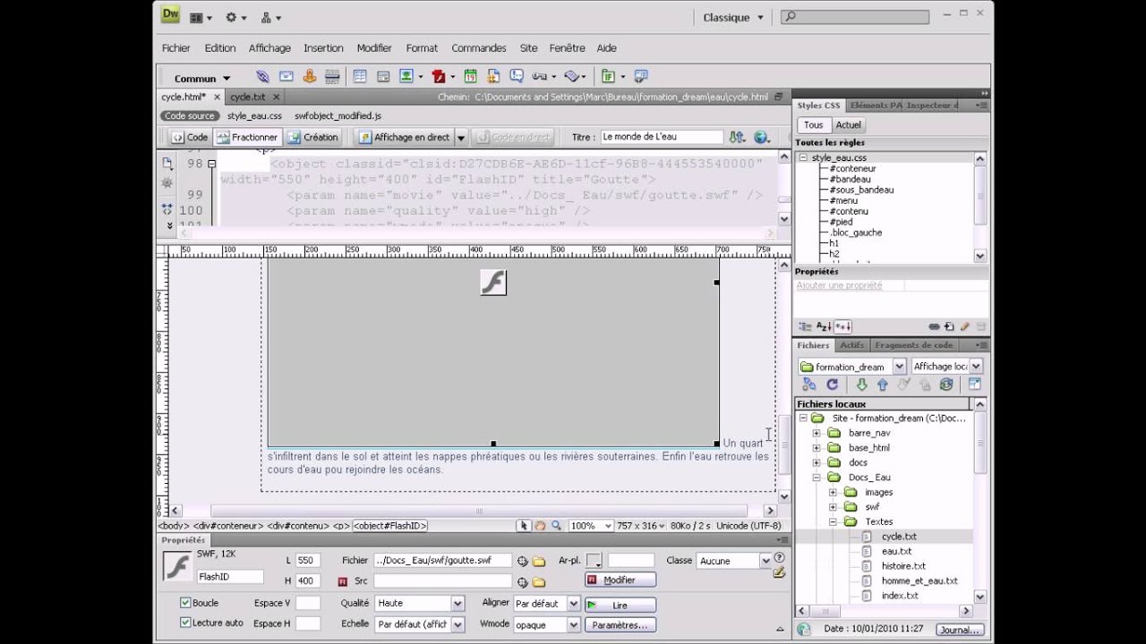 Formation Dreamweaver -24- Ins&eacute;rer une animation Flash dans une page HTML
