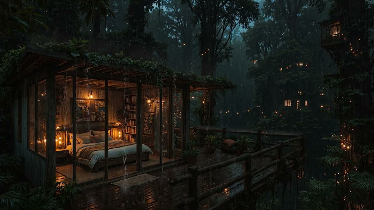 Gentle Midnight Rain Falling Around a Hidden Woodland Cabin 🌧️🌲 | Peaceful Deep Sleep Sounds