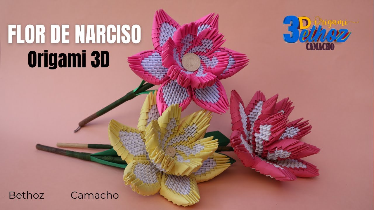 Cómo Hacer una Flor de Narciso 🌼 en Origami 3D  -  Bethoz Camacho