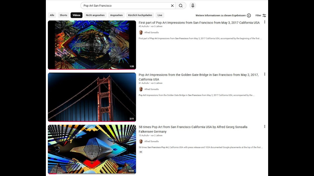 Alfred Georg Sonsalla, February 13, 2026 the top three spots YouTube ranking “Pop Art San Francisco”