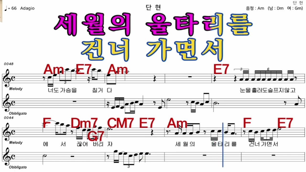 단현  김수희     가수처럼 엠알로  악보  노래 하기   여 원키  Am