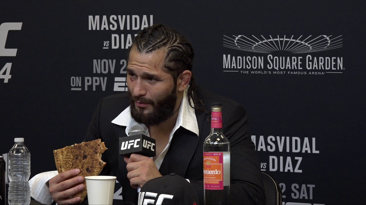 Jorge Masvidal Rips Shot, Eats Pizza At UFC 244 Post-Fight Press Conference