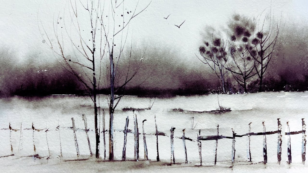 Painting with Black & White Only | Watercolor Landscape Tutorial