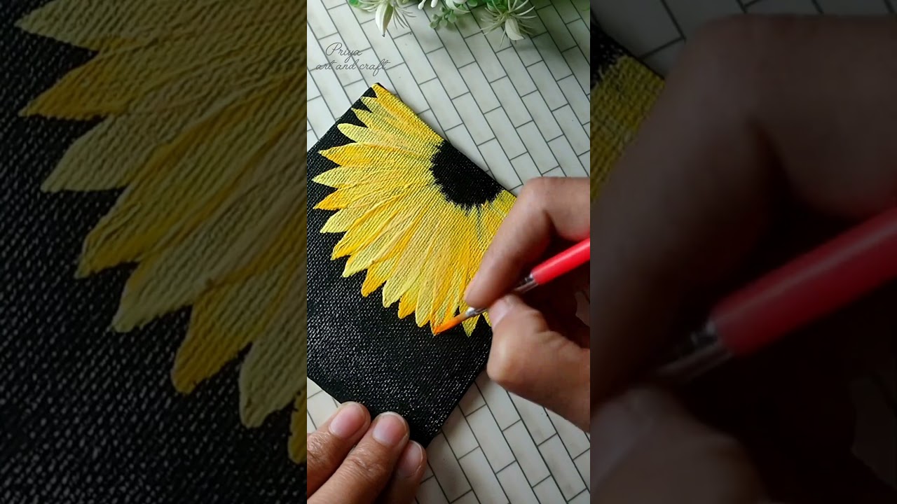 sunflower 🌻 painting on mini canvas #shorts#painting#art#drawing