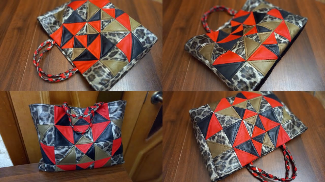 Сборная сумочка с элементами лоскутного шитья и с ручками (косички)😊🧵🙂