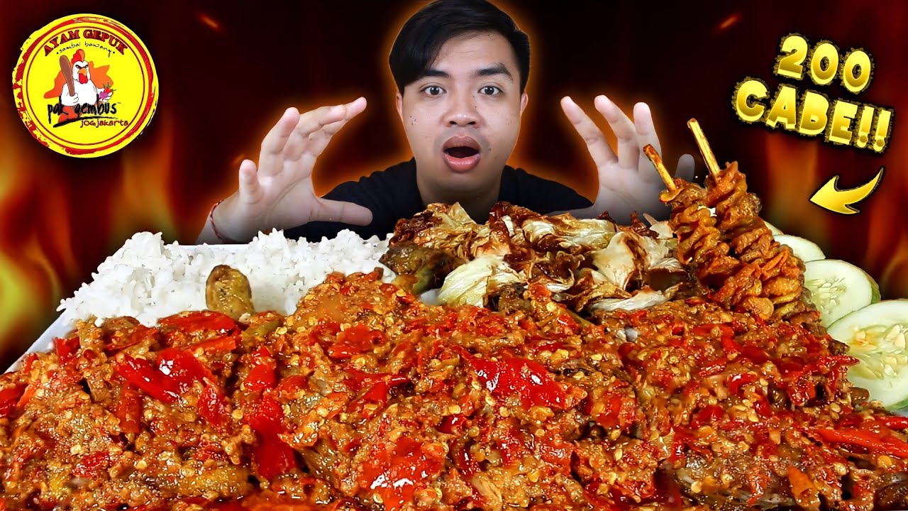 MUKBANG AYAM GEPUK PAK GEMBUS LEVEL 200 CABE PAKE NASI UDUK + KOL GORENG
