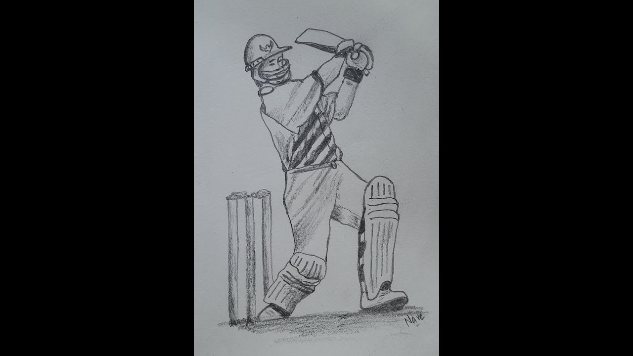 Cricketer after a fantastic shot | Sports Man Portrait | Easy Drawing & Shading | Cricket World Cup