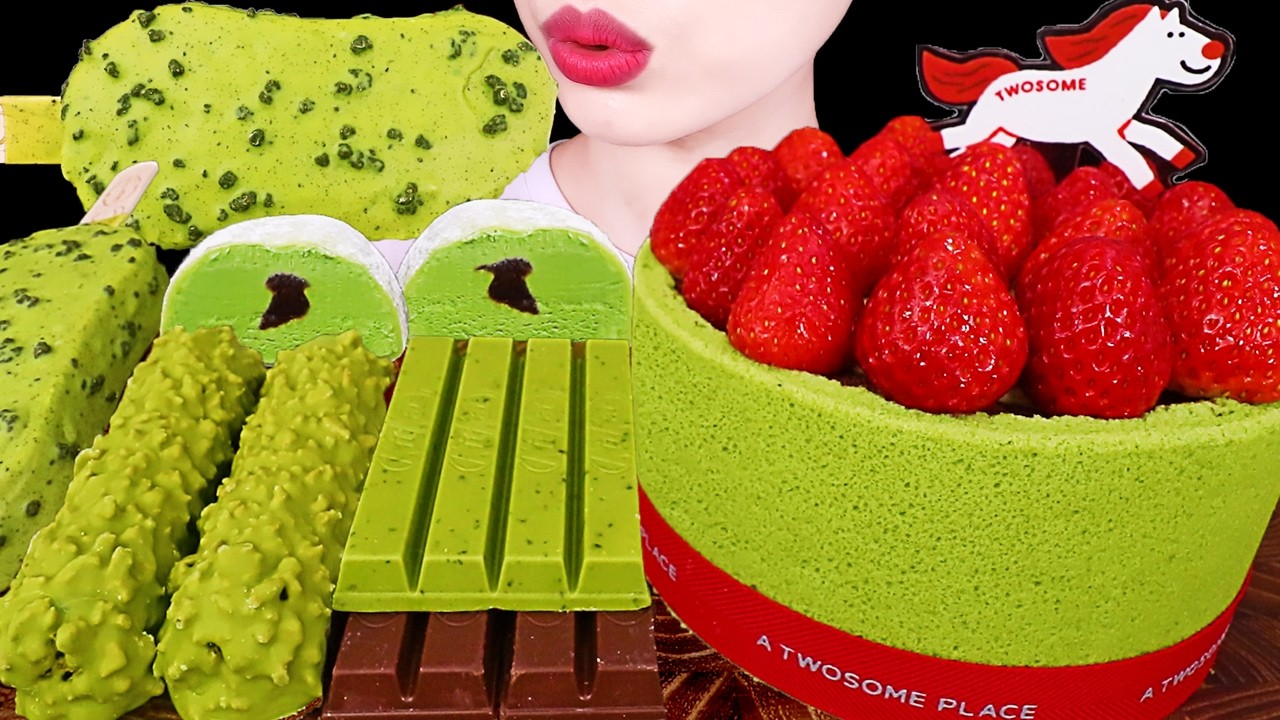 ASMR MUKBANG｜MATCHA CHOCOLATE PARTY *ICE CREAM, MOCHI, CAKE, KITKAT 말차 초콜릿 파티 *말초생, 아이스크림, 초코과자 먹방