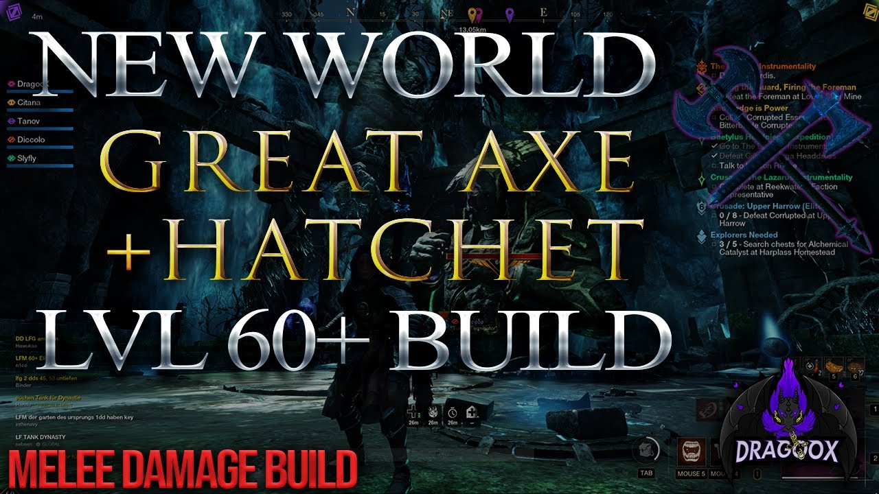 New World: GREAT AXE + HATCHET BUILD!!! - LvL 60+ PvP/PvE Build + SOLO Gameplay! | DragooX