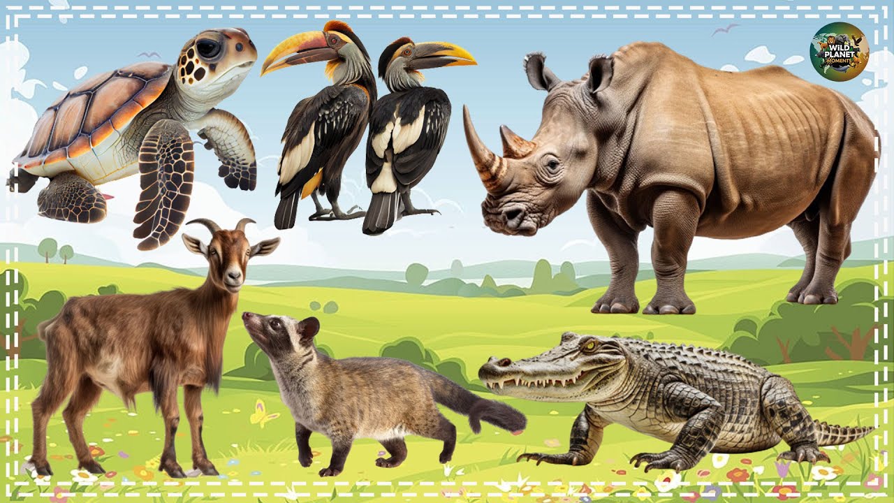 Farm Animal Food: Turtle, Hornbill, Rhinoceros, Goat, Ratel, Crocodile - Animal Video