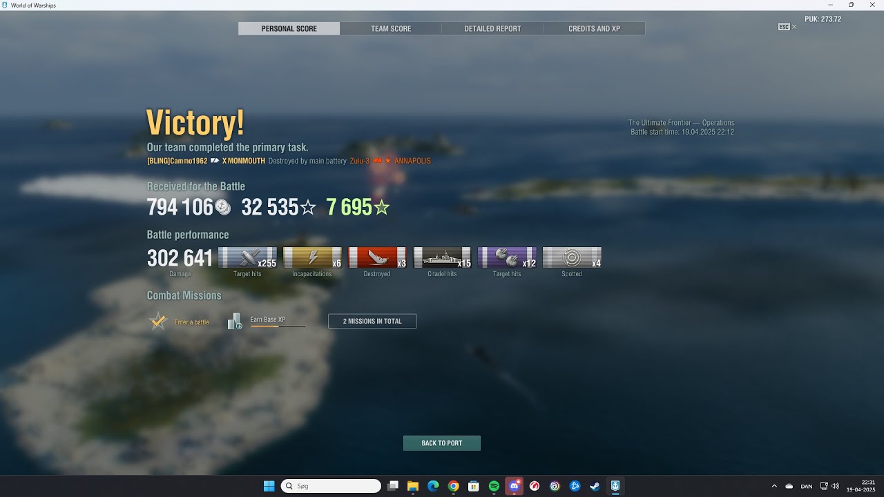 Monmouth in Operation The Ultimate Frontier racking up ships