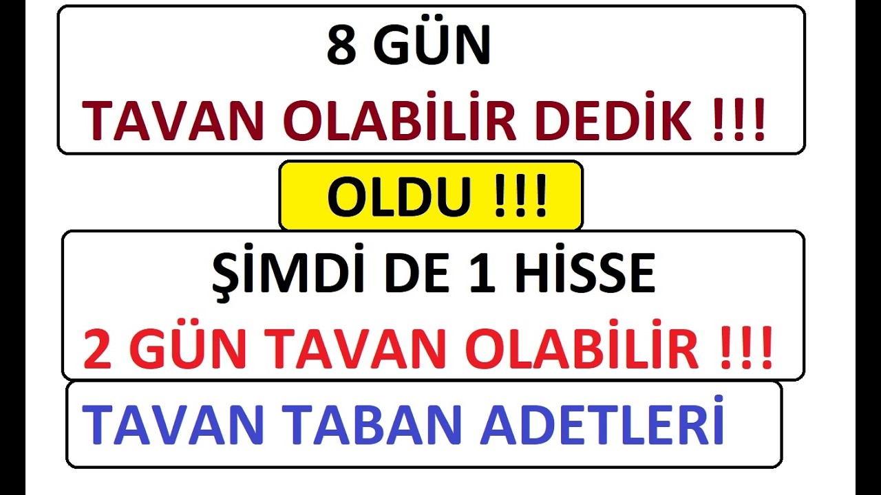 8 G&Uuml;N TAVAN OLABİLİR DEDİK !! OLDU !! ŞİMDİ DE 1 HİSSE 2 G&Uuml;N TAVAN OLABİLİR !!! TAVAN TABAN ADETLERİ