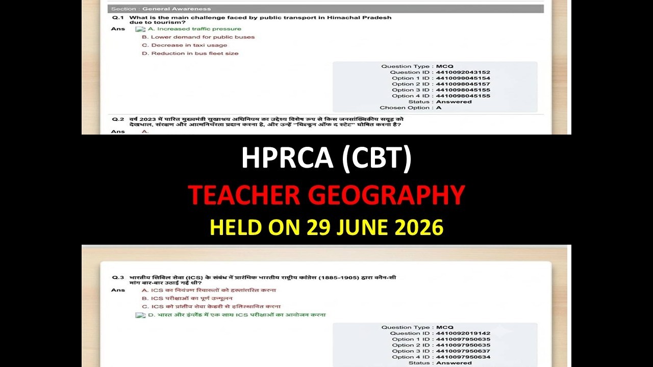 HPRCA TEACHER GEOGRAPHY SOLVED PAPER HELD ON  29 JUNE 2026