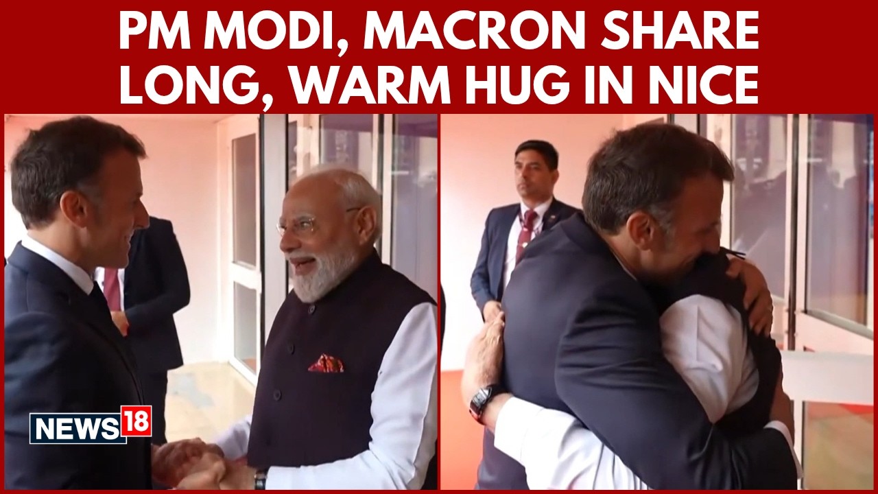 PM Modi, Macron Share Warm Hug In Nice Ahead Of Bharat Innovates Startup Event | N18V