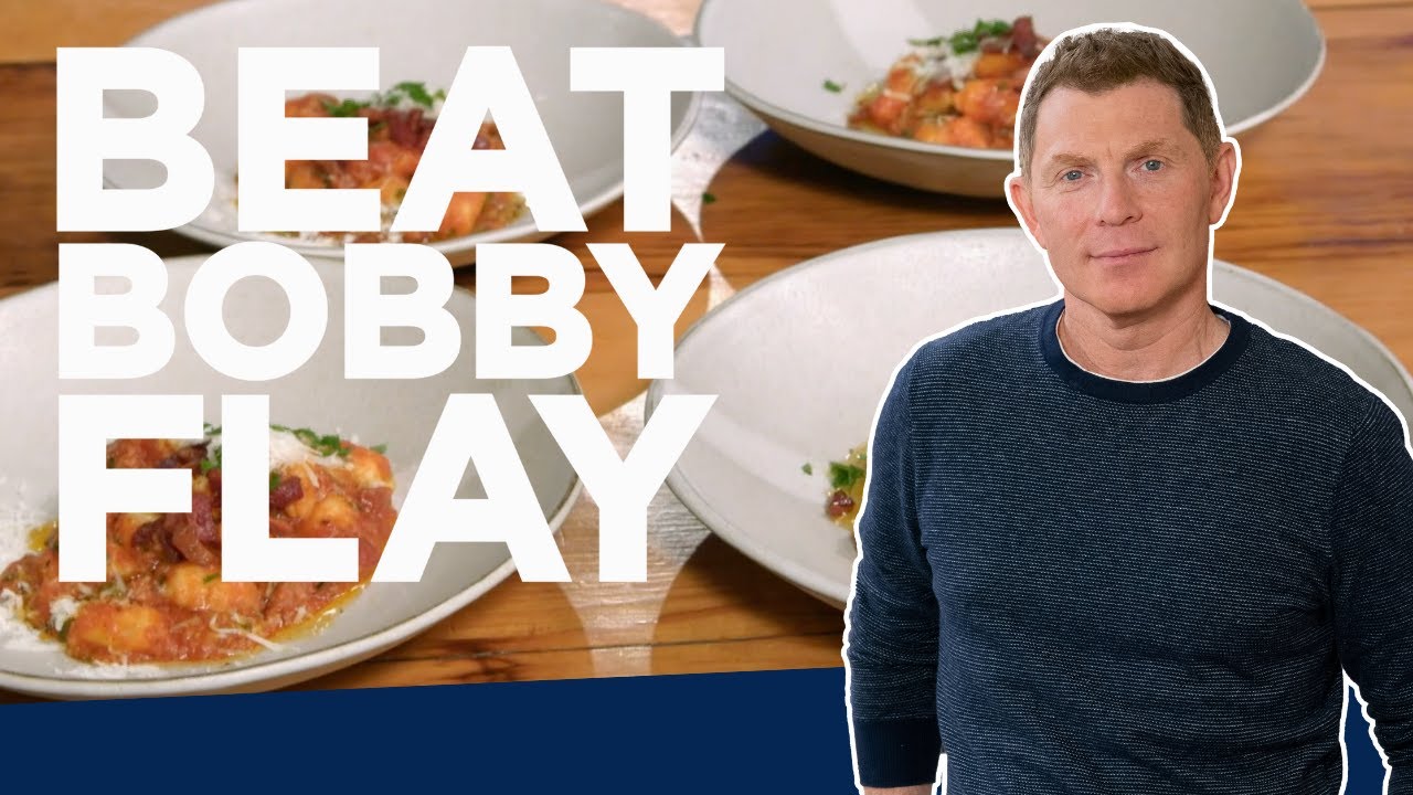 Bobby Flay Makes Potato Gnocchi with Tomato and Pancetta Sauce | Beat Bobby Flay | Food Network