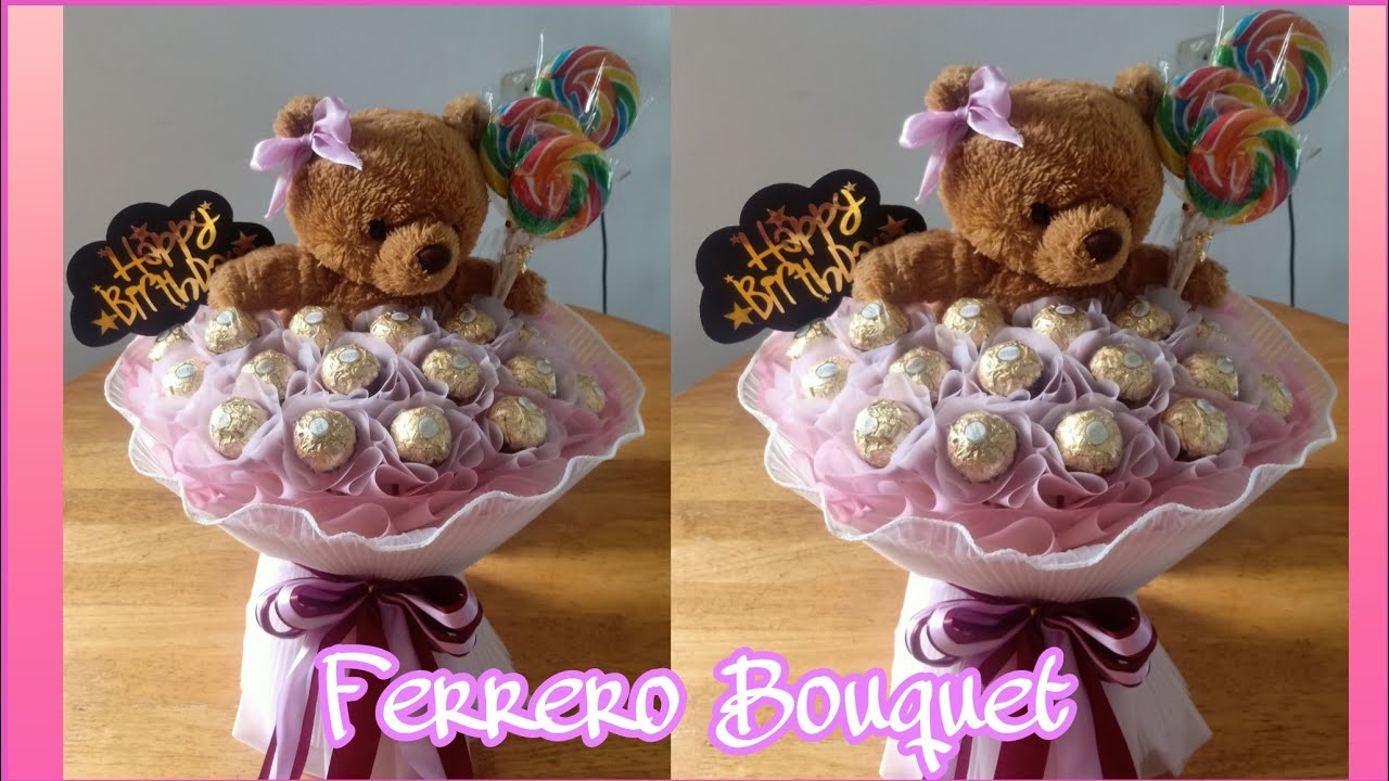 How to make ferrero bouquet with teddy bear #giftideas #chocolatebouquet