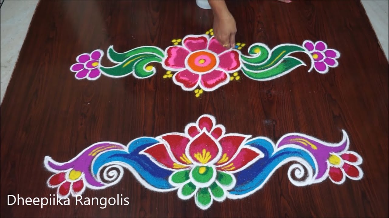 Sankranthi special sides borders/ muggulu Pongal border muggulu design/3easy sides colour rangolis