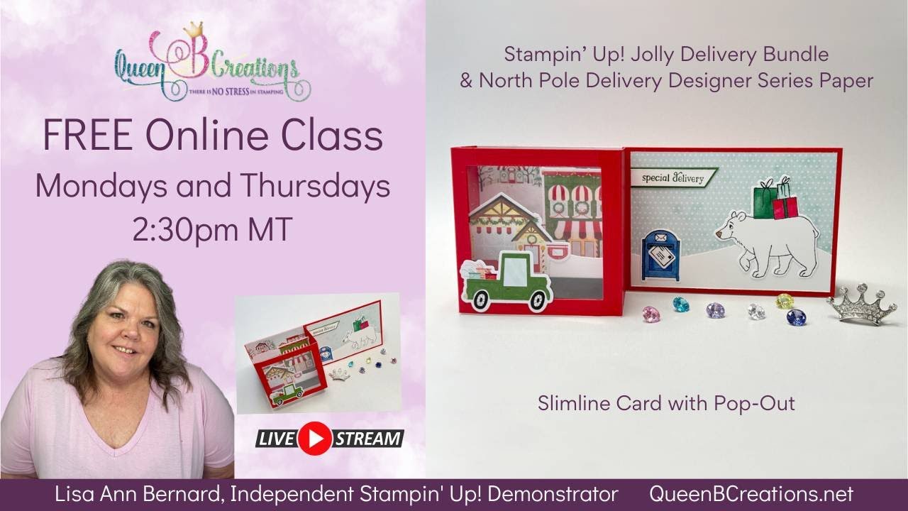 👑 Stampin' Up! North Pole Delivery DSP & Jolly Delivery Bundle Slimline Card with Pop-Out