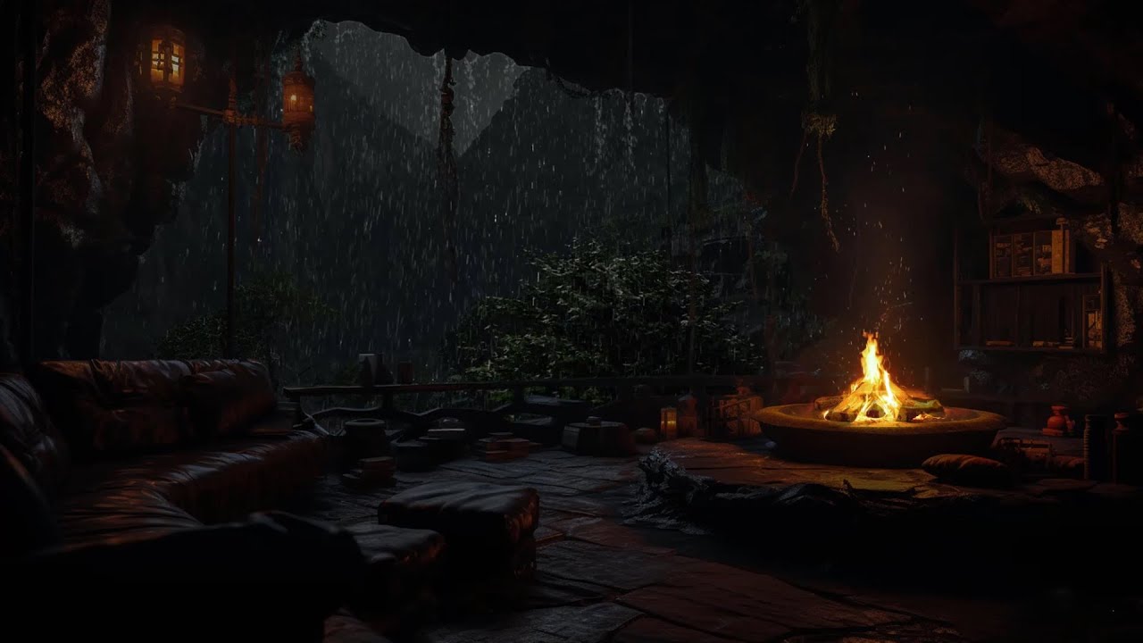 Rain & Fire Sounds for Sleep🔥Drift into Calm in a Cozy Cave🌧️😴Quiet the Mind, End Overthinking