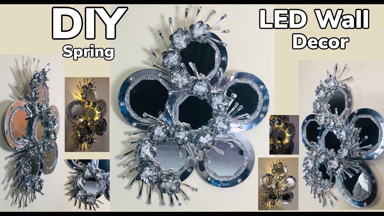Dollar Tree DIY Spring 2019 LED lighting Spoons Flowers Glam Wall Home Decor #WithMe