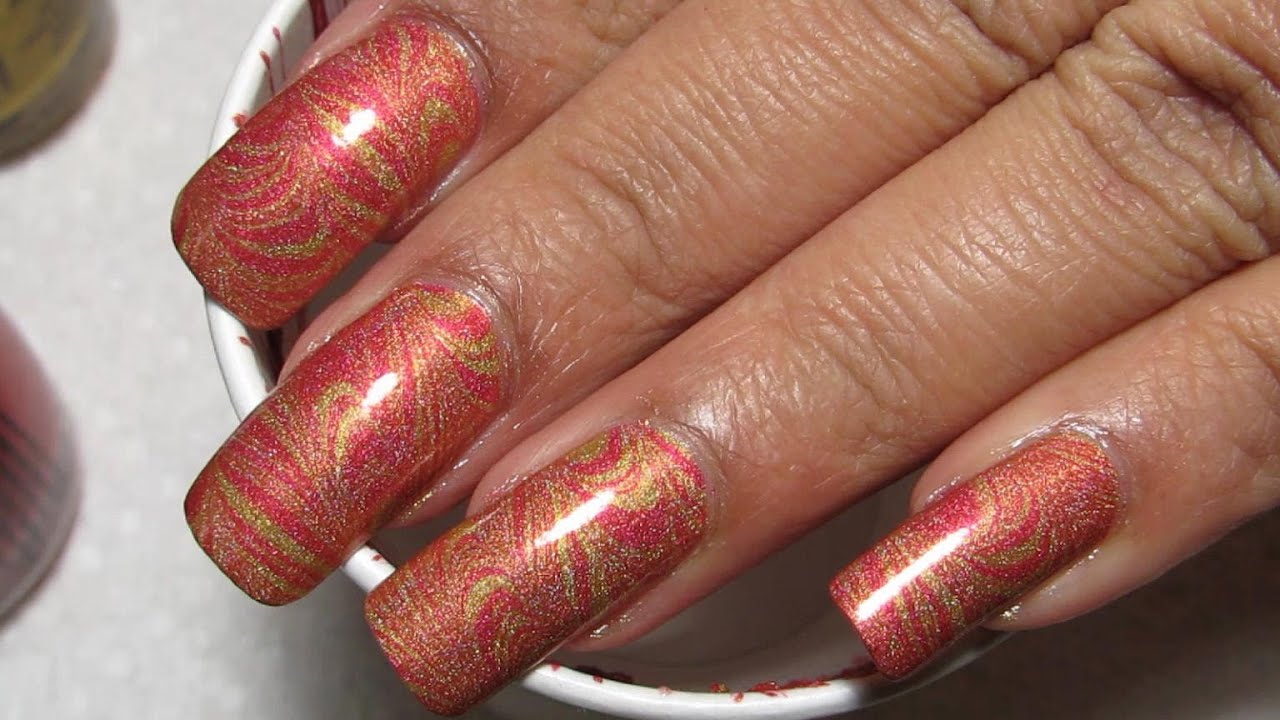 Gold & Pink | Water Marble March 2012 #1 | DIY Nail Art Tutorial