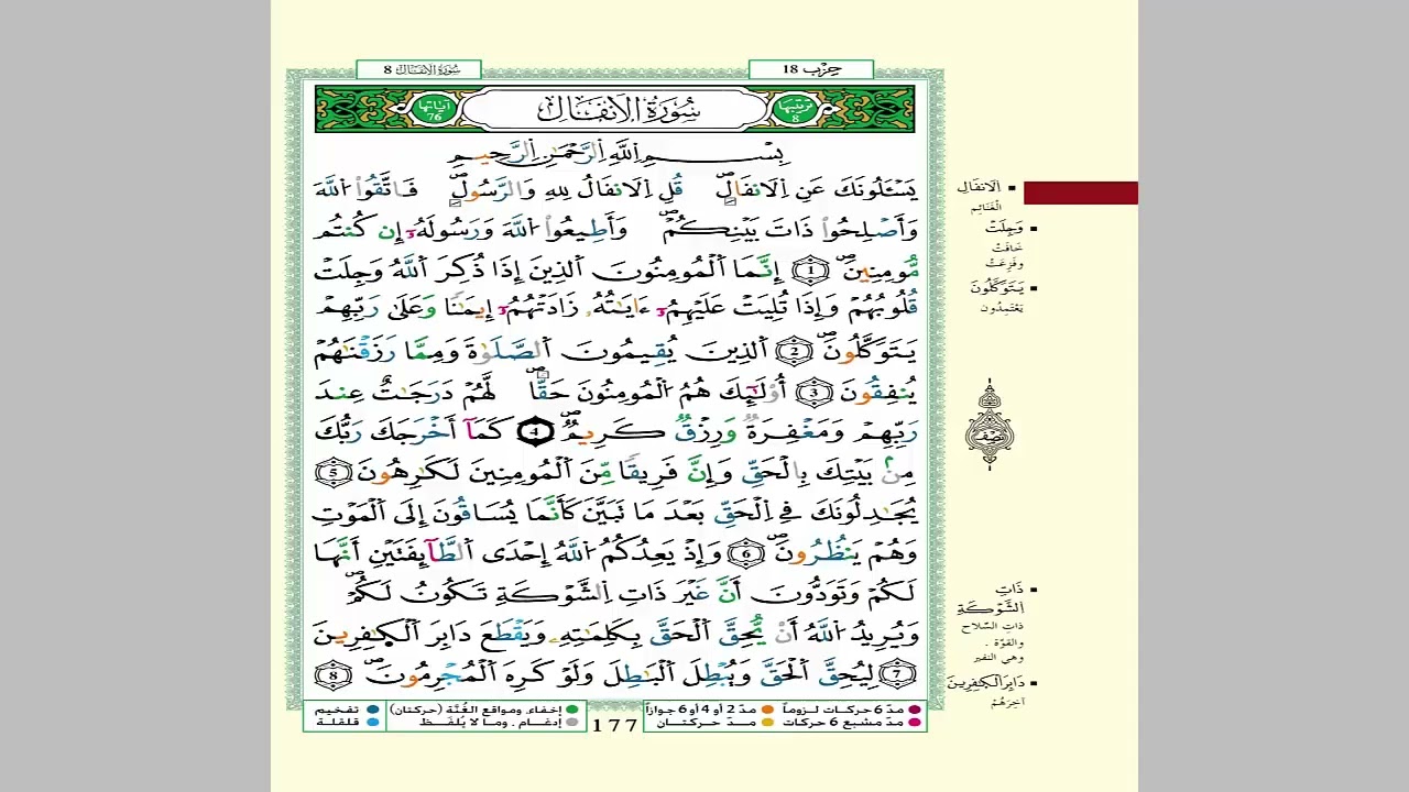 الثمن 5 من الحزب 18 مكرر 7 مرات من المصحف المصور برواية ورش عن نافع للقارئ الشيخ العيون الكوشي