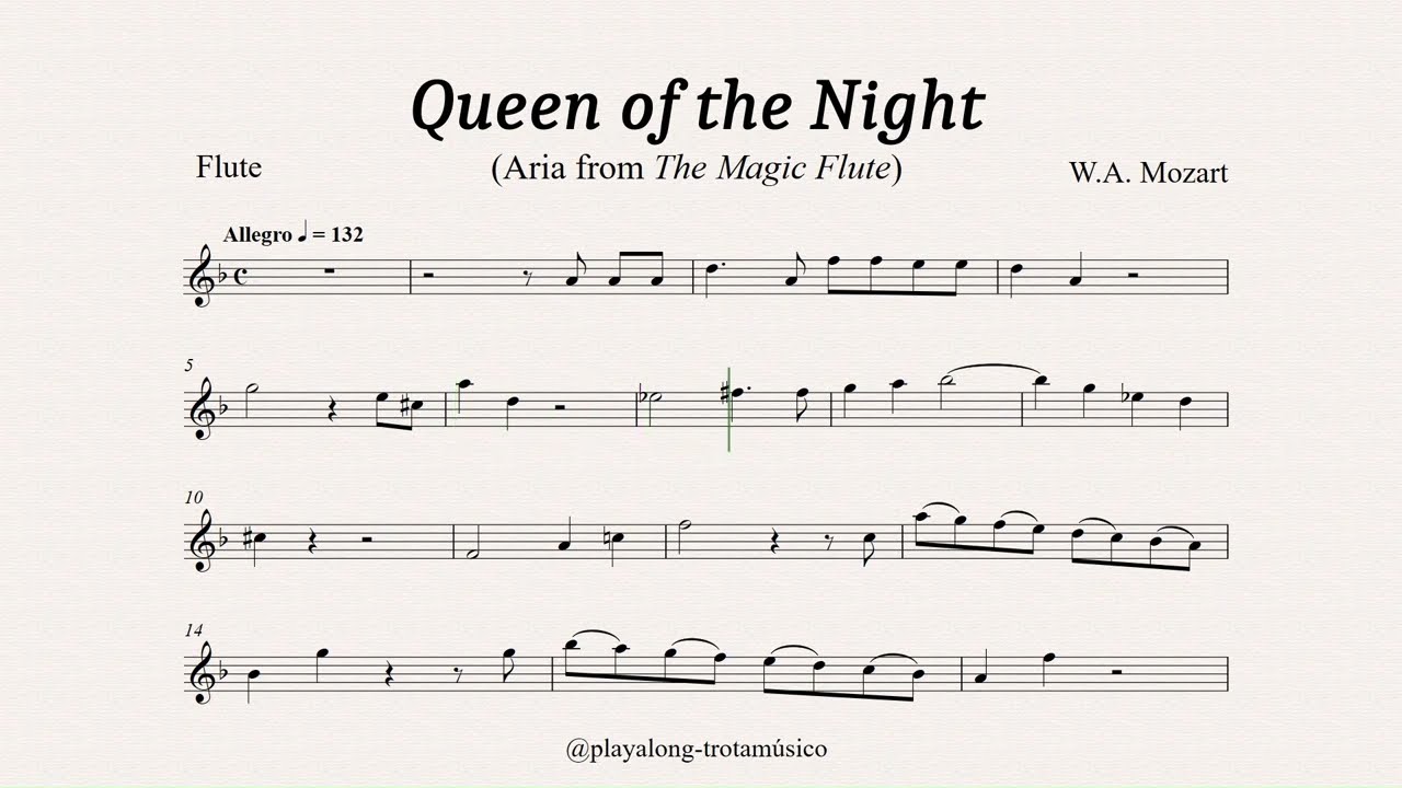 Flute Playalong - Queen of the Night (Mozart) C sheet music with Piano accompaniment