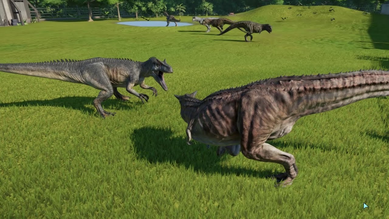 4 Allosaurus VS 5 Carnotaurus(Team Fight) - Jurassic World Evolution