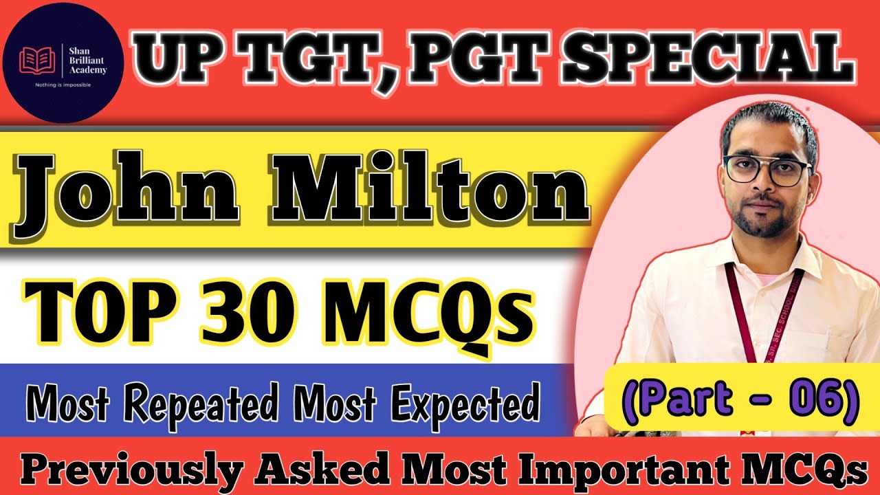 John Milton | Top 30 MCQ | TGT English | TGT English Preparation | John Milton TGT | PGT | TGT