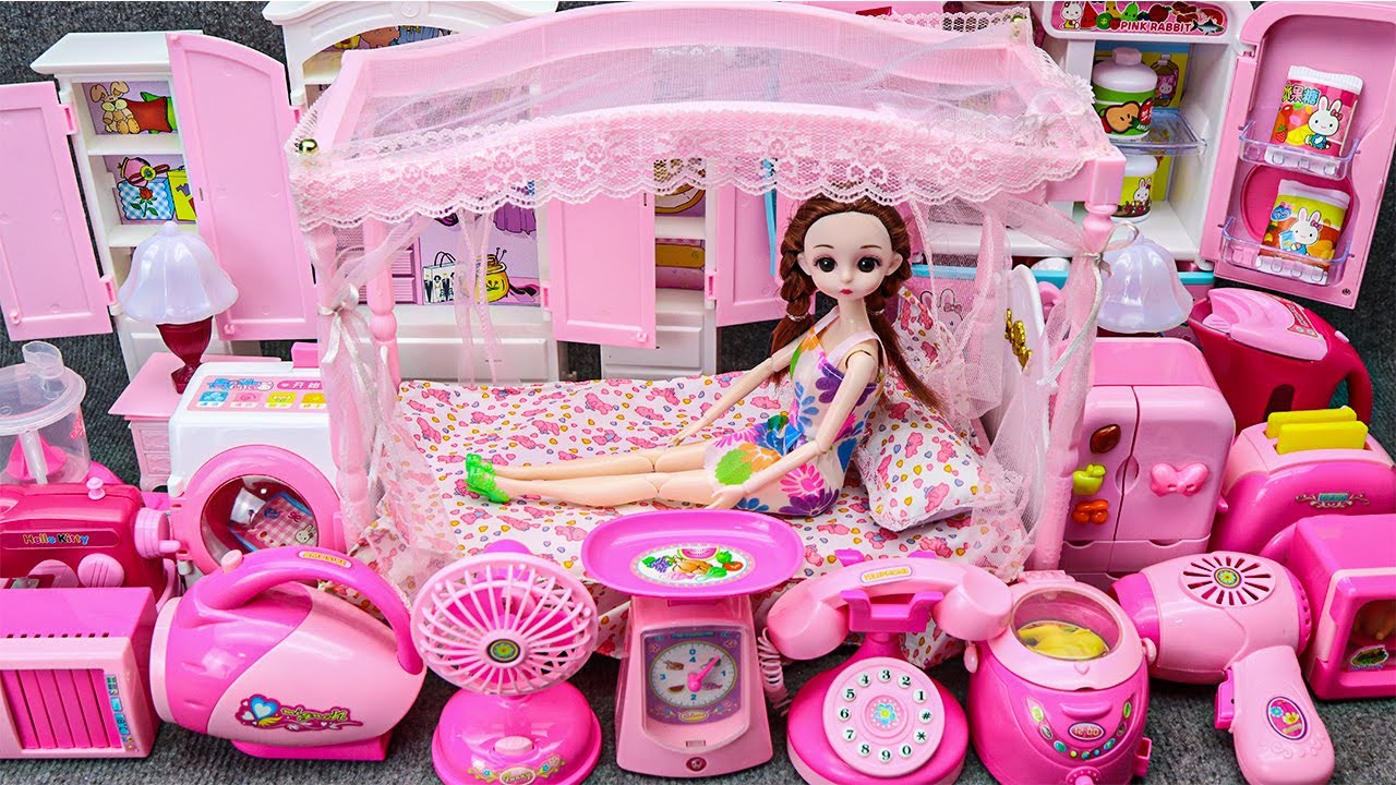 9 Minutes Satisfying with Unboxing Barbie Princess Bed & Furniture Play Set Review Toys | ASMR