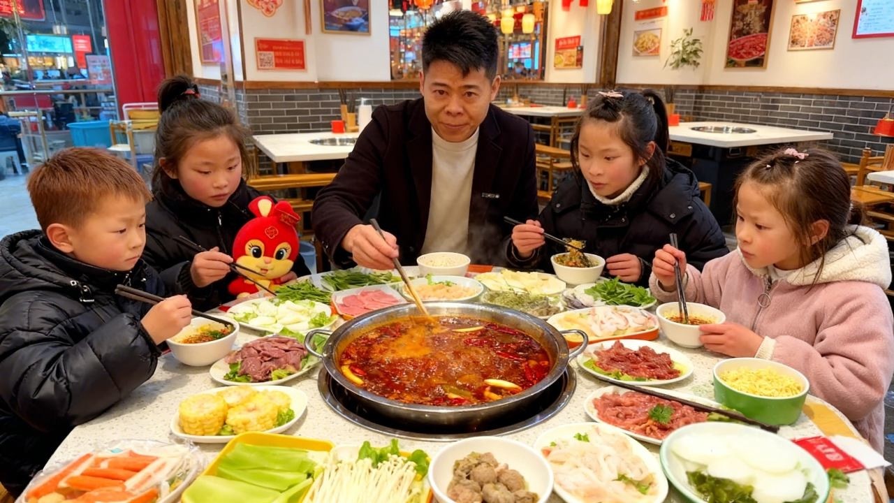 单亲爸爸独自带娃，过年前打扫完卫生，带孩子们去吃好吃的！#农村生活