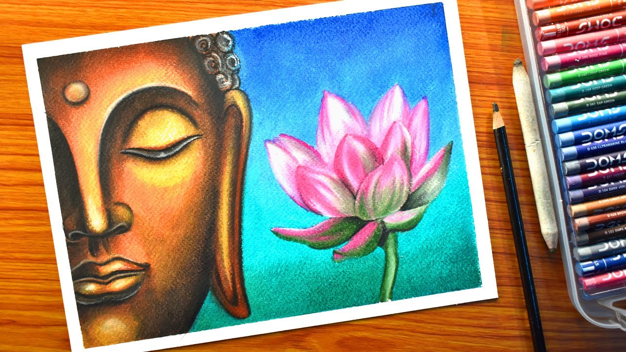 Oil pastel drawing Lord Buddha for beginners - step by step – Buddha painting