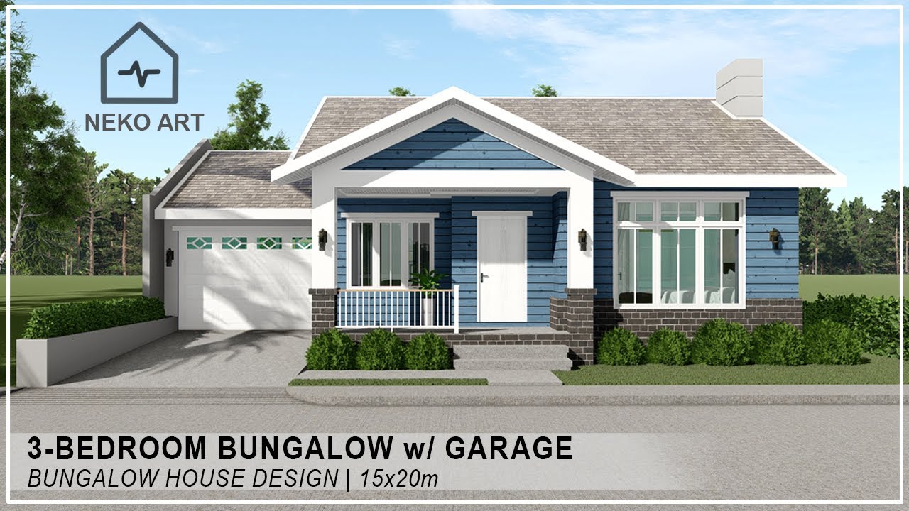 EP- 45 | 3 BEDROOM BUNGALOW HOUSE DESIGN | Bungalow House Design with Garage (15m x 20m) | NEKO ART
