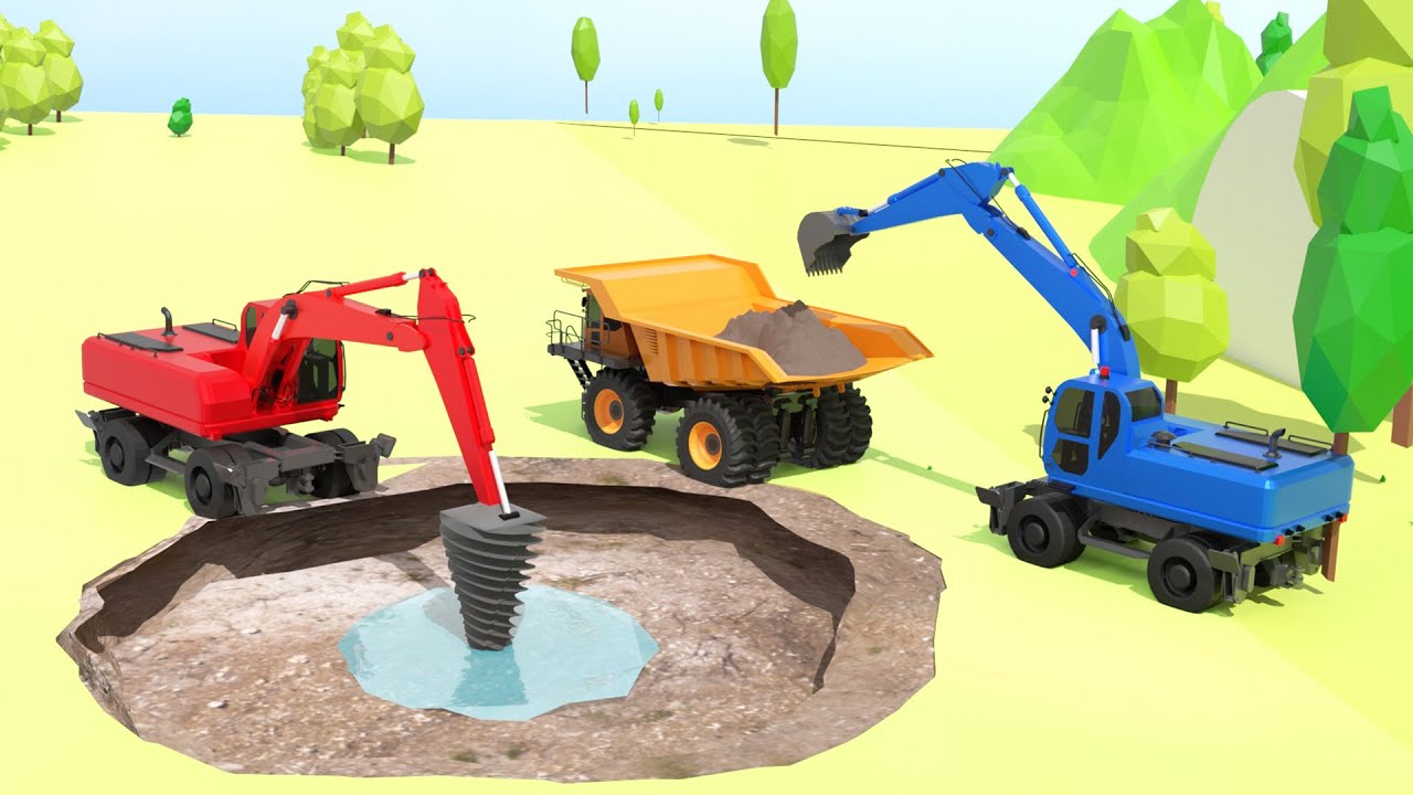 Building a Mountain Tunnel & Digging a Lake with Excavators | 3D Construction Animation