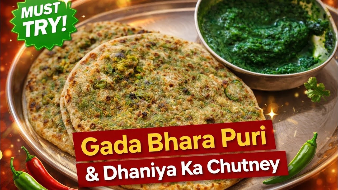 Gada Bhara Puri Recipe | Street Style Stuffed Puri 🤤 | Dhaniya Ki Chutney