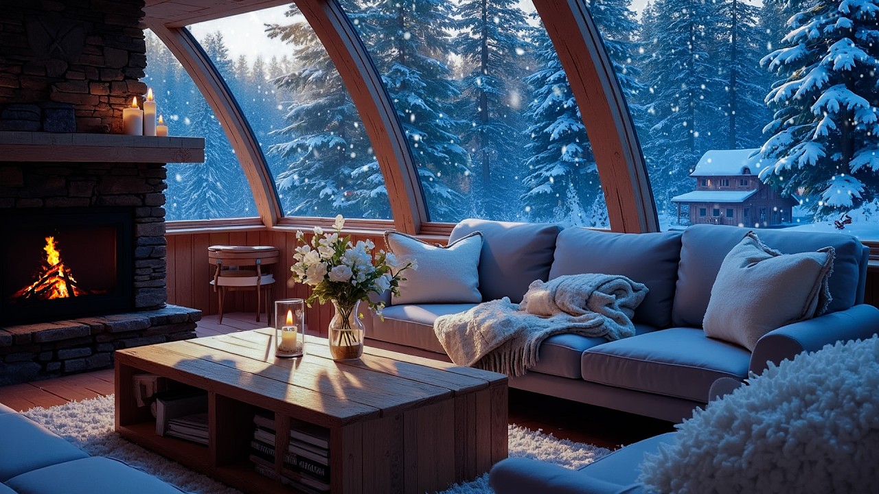 Cozy Winter Piano Music in a Bright White Room ❄️🎹 | Fireplace Warmth, Snowy Window View